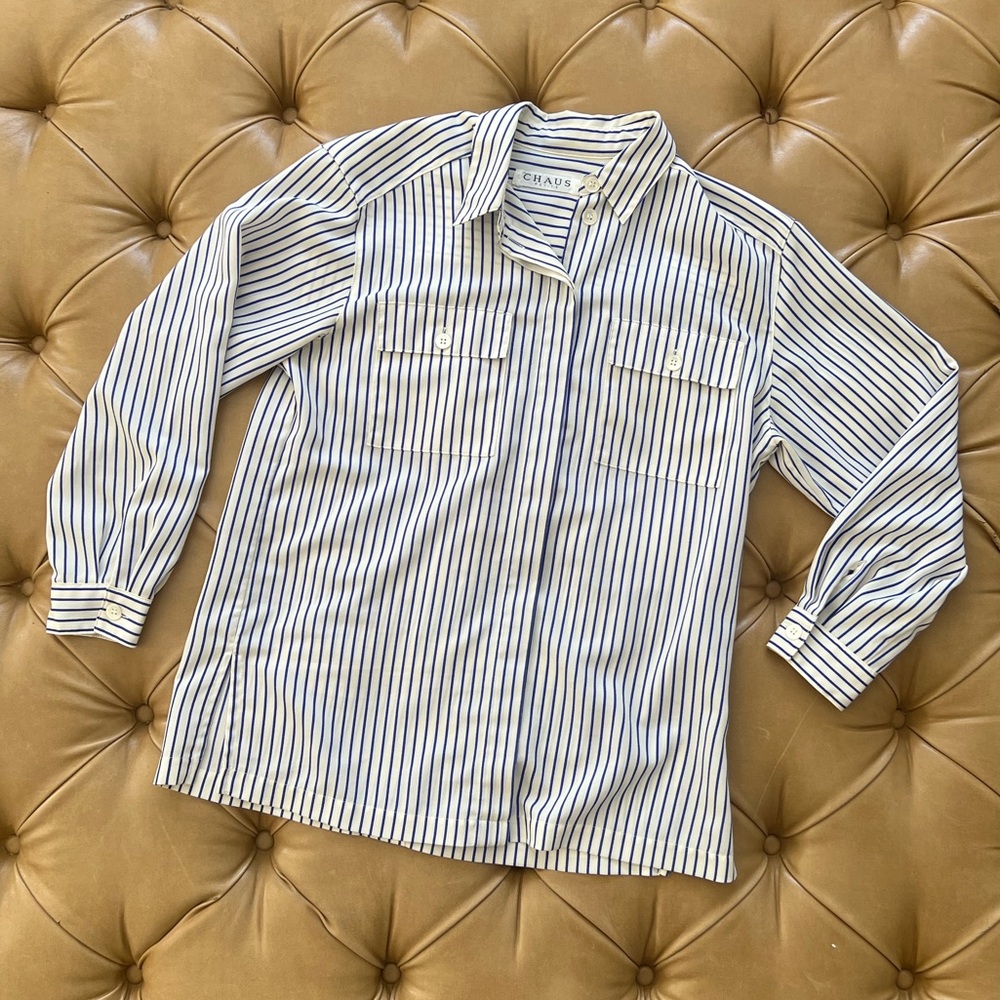Striped Button-Up Shirt Blue and White Stripe, fits like Small or Medium
